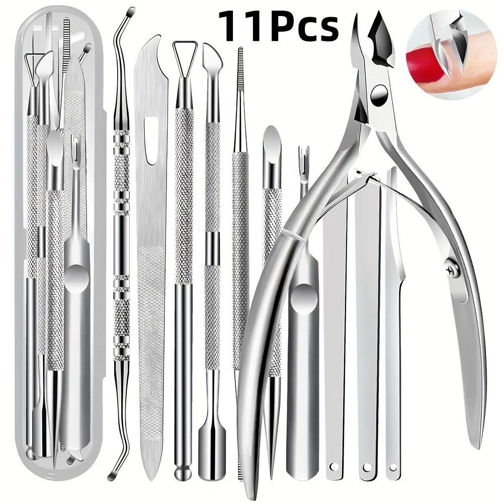 11pcs Stainless Steel Cuticle Scissors - Nail Cuticle Clipper - Dead Skin Removal Scissor Clipper Manicure Tools, with Cuticle Scissors, Dead Skin Pusher & Pedicure Tools - Gel Polish Remover, Nail File - Professional Manicure Home or Salon Us
