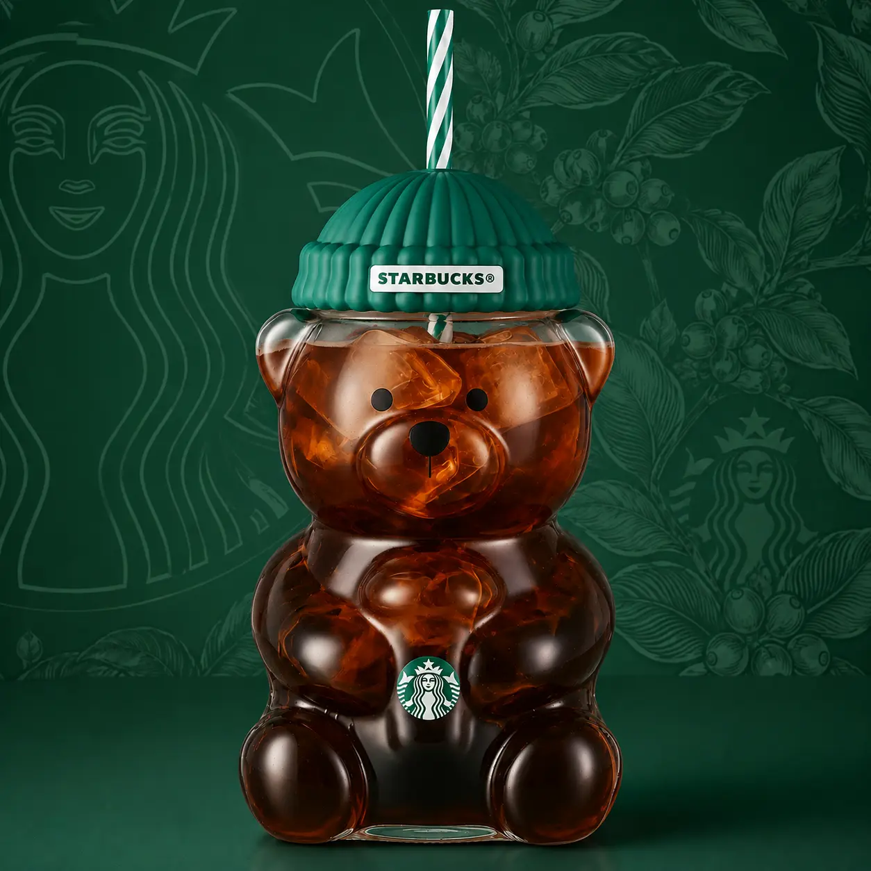 2026 Starbucks Glass Bear Cup 20oz, Cute Holiday Bearista Tumbler with Lid and Straw, Collectible Iced Coffee Cup, Limited Style Gift Drinkware Mug