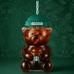 2026 Starbucks Glass Bear Cup 20oz, Cute Holiday Bearista Tumbler with Lid and Straw, Collectible Iced Coffee Cup, Limited Style Gift Drinkware Mug