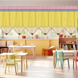 Classroom Curtains with Rainbow Crayon & Colorful Pencil Design, Back to School Cubby Covers for Shelves, Kindergarten, Preschool & Daycare Decor