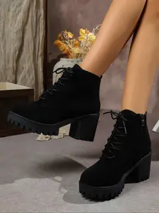 Women's casual comfortable ankle boots with side zipper and lace-up design, Round Toe Boot, elegant and simple versatile trendy boots for women, outdoor walking shoes for autumn and winter, suitable for various casual occasions, a must-have for gifting.