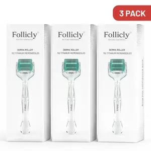 Follicly™ Derma Roller 3-Pack – 192 Authentic Titanium Microneedles (Value Bundle)