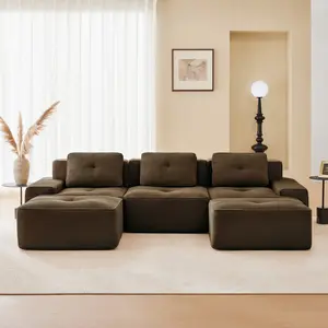 Large 3 Seater U Shaped Brown Mediterranean Italian Style Sofa Couch