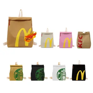 Classic Funny Backpack with Hamburger and Fries Keychain Retro Paper Bag Large Capacity Backpack Cute Personality Shoulder Messenger Bag Casual Canvas Backpack Notebook Bag