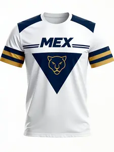Mexico National Football Team Jersey, Football Uniform with Base and Blue Gold Accents, Fitted Design for Sports & Casual Wear, Features Animal Print and Round Neck