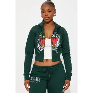 Ed Hardy Twin Flame Zip Up Hoodie - Hunter Green U