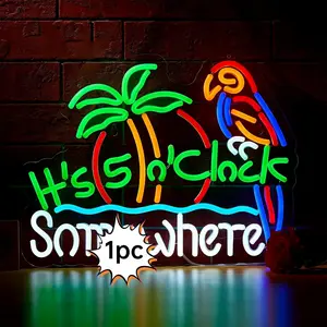 Parrot Its 5 00 O'clock Some Where Neon Sign for Wall Decor USB Powered Five Oclock Bar Beer LED Light  Man Cave