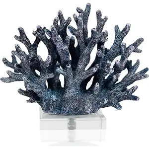 Coral Reef Beach Decor,6.3'' High x 7.5'' Width Artificial Resin Coral Reef Statue for Ocean Coastal Beach Nautical Themed Room Bathroom Decor for Home,RB1001B,Blue