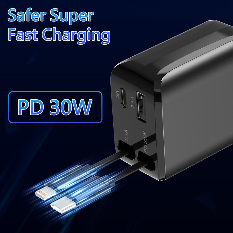 4 in 1 Retractable Car Charger, USB C Fast Charging Adapter with Lightning Cable Compatible with iPhone 16/15/14/13 Pro Max Plus, Samsung S23/S22/S10