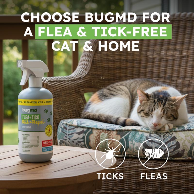 BugMD Flea & Tick Spray for Cats & Home – Plant-Based Formula with Cedarwood Oil – Indoor/Outdoor Use – 16 oz