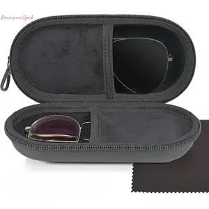 Dual Compartment Double Glasses Case, 2-Pair Eyeglasses & Sunglasses Organizer with Zipper Closure, Compact Secure Clip-On Storage Box for Travel, Daily Carry & On-the-Go