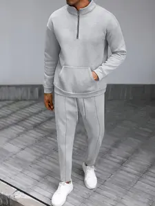 Men's Half Zip Sweatshirt & Pants Two-piece Set, Regular Fit Casual Long Sleeve Pullover & Trousers for Spring & Fall, Men's Two-piece Outfits for Daily Wear, Casual Sportswear