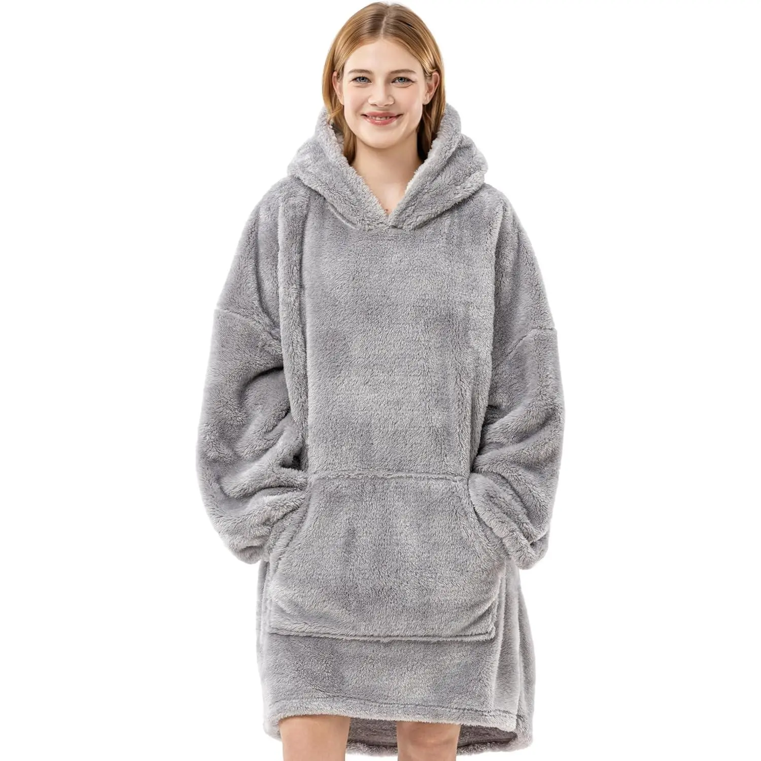 Oversized Wearable Hoodie – SpaLoft Plush with Hood, Sleeves Pocket