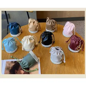 Versatile Luxurious Drawstring Bucket Coin Purse, Fashion Trendy Mouth Bag Earphone Storage Keychain Pendant, Casual All Seasons Accessory