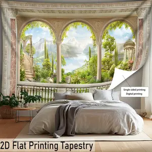 1pc Extra Large European Arch Tapestry - Majestic Landscape Polyester Wall Hanging, No Installation Needed, Indoor Bedroom Decor, Serene Home Accent, Bedroom Wall Art |     European Landscape Art |     Polyester Tapestry, Large Wall Hanging