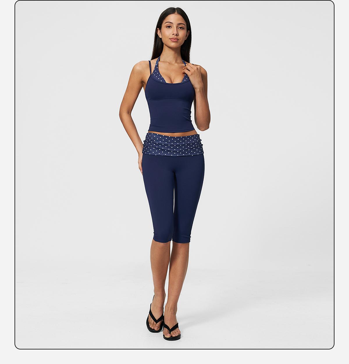 MFVIM women’s color-block double-layer halter yoga tank top set — waist-cinching, butt-lifting mid-length athletic shorts; two-piece fitness set with a nude feel,travel essentials,camping essentials