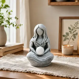 Moon Goddess Resin Statue - Delicate Home Decor Resin Craft Ornament with a Goddess Holding a Crystal Ball Movie Teddy Bear Plush Toy Set