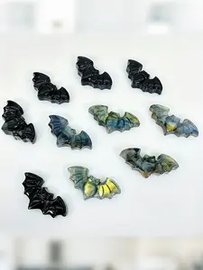 Obsidian & Labradorite Bat Decorations, Unique Home Atmosphere Accessories, Perfect Gift for Halloween Enthusiasts and Crystal Lovers, Gemstones And Crystals