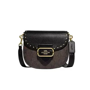 COACH Morgan 20 Classic Monogram Snap-Flap Crossbody Bag for Women, Brown and Black Leather