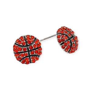 On Her Game Rhinestone Sports Stud Earrings - Basketball & Softball Designs with Sparkling Red Rhinestones for Sporty Fashionistas Trendy Fashionable Accessories