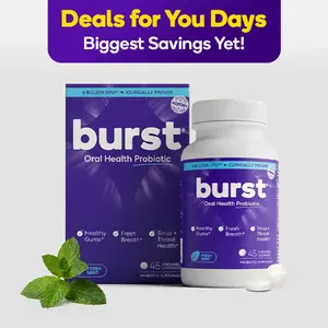 BURST Oral Probiotic - Bad Breath Support for Adults - Chewable Dental Oral Probiotics for Immune Support, Fresh Breath with Blis K12 & M18 - Mint (45 Count)