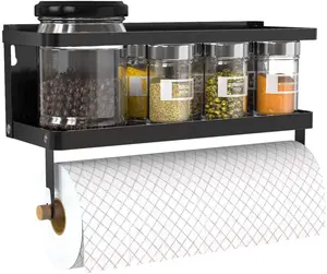 Magnetic Paper Towel Holder – 2-in-1 Spice Rack with Hooks for Refrigerator