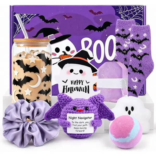 Boo Basket Stuffers for Women, 8 PCS Halloween Gifts Set with Glass Cup, Spooky Boo Basket Gifts for Women, Teens, Girls, Best Friend, Sister, Her, Adult Women, Halloween Gift Box Fillers