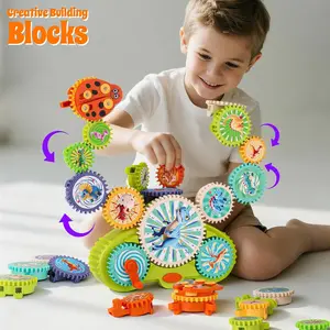 DIY Gear Building Block Assembly Toy for Kids 3 Year Old and Up Dinosaur Themed Interlock Gear STEM Toy Set for Boys Girls Age 3 4 5 6 with 11 pcs Gear and Base