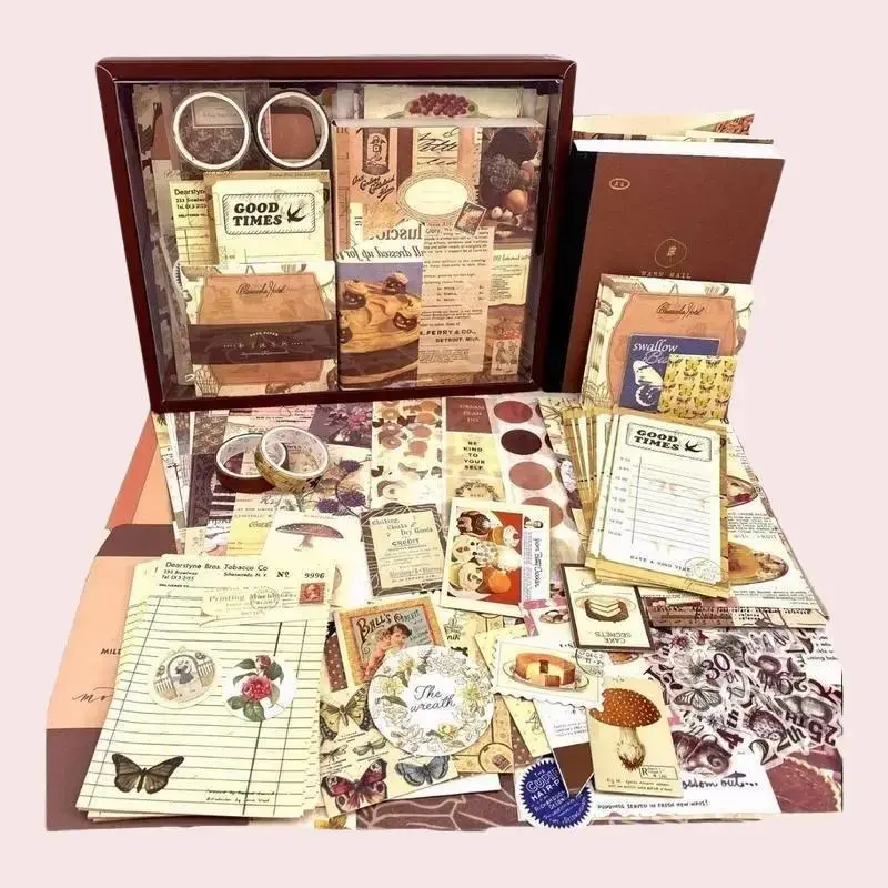 Vintage 348 Pieces Scrapbook Kit with A6 Grid Notebook, Bullet Junk Journal, and DIY Gift Aesthetic Journaling Supplies for Teen Girls