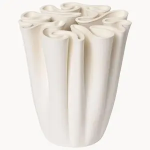 White Textured vase - 3D Printed Unique Modern Flower Vase for Home Decor, Matte White Artistic Vase for Living Room, Office, Entryway, Gift for Art Lovers