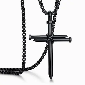 Margaret Cross Jewelry, Stainless Steel Nail Cross Necklace for Men, Necklace for Women with 22"+2" Box Chain for Boys