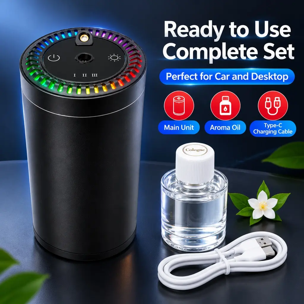 Car Air Freshener, Cup Shape Car Diffuser with RGB Colorful Ambient Light, 3 Adjustable Mist Levels Automotive Air Freshener, Car Interior Accessories for Vehicle Cup Holder,car accessories