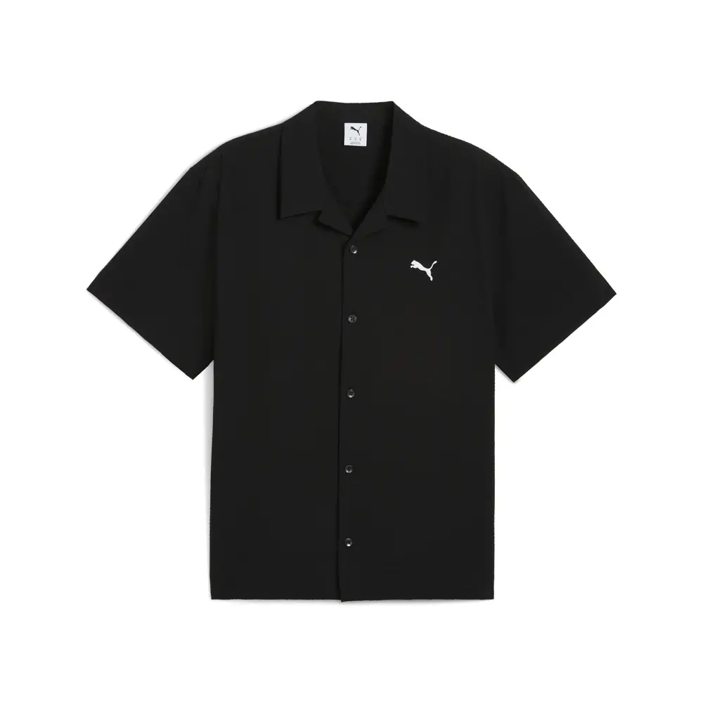PUMA Mens Wardrobe Essentials Seersucker Relaxed Short Sleeve Button Up Shirt Casual Tops Casual - Black