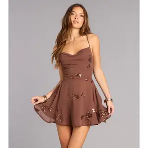 Flirty Sparkle Floral Sequin Mini Dress