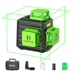 HUEPAR 3 x 360° Green Laser Level, 360 Auto-Leveling, High Brightness Crosshairs, 5200 mAh Rechargeable Battery, for Architecture and Hanging Pictures lg3dx