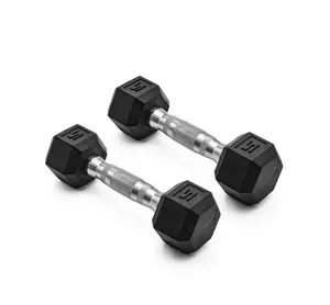 Barbell 5lb Coated Rubber Hex Dumbbell Pair - Fitness Equipment