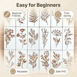 18 Piece Floral Painting Templates Reusable Spray Paint & Graffiti Plastic Templates Durable Polyethylene for Textiles Paper Crafts Handmade Items