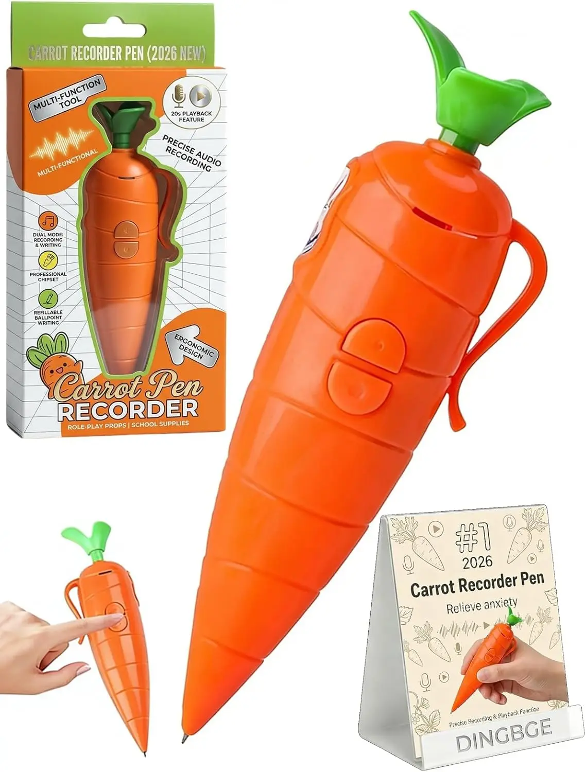 Carrot Recorder Pen Recording Pen Voice Recorder pens Audio Playback Device Cute Carrot Shaped Writing Tool Toy 20s Playback Feature for Students Teachers School Learning Gift