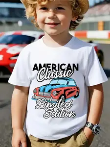 Summer Cool American Classic Boys' T-Shirt, Versatile and Stylish, Perfect for Weekend, Car Theme Parks, and Casual Gatherings