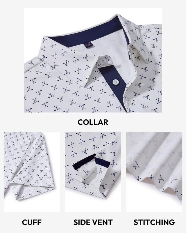 Alimens&Gentle Men's Printed Collar Short Sleeve All Over Print Polo Shirt, Moisture-Wicking, Lightweight, Stretchy, Regular Fit, Versatile for Daily or Business Casual