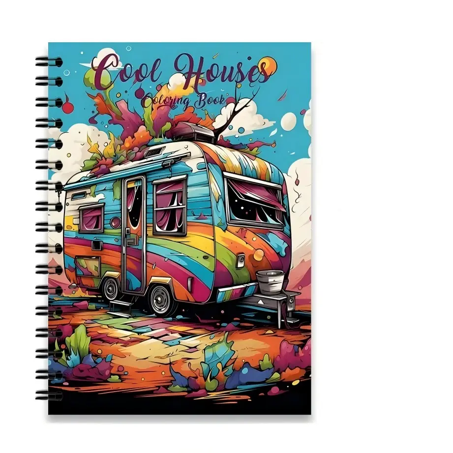 New Hot Selling A4 Spiral Notebook, Cool Houses Coloring Book, Coloring Gift Book, Drawing Book, Writing Book, Thickened Paper, Ideal for Camping