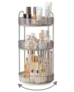 3-Tier Silver Rotating Organizer, 360° Rotation Vanity Countertop Storage for Makeup, Skincare & Bathroom Essentials, Home Organization Solution