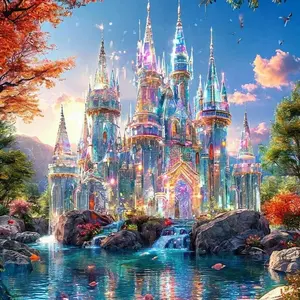 5D DIY Full Drill Round Diamond Painting - Diamond Art Painting Kit Crystal Castle Mosaic, Canvas - DIY Decorative Painting, Home Wall Decor, Suitable for Halloween and Christmas, Birthday and Anniversary Gifts