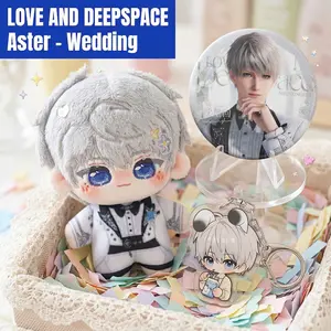 3pcs, Love and Deepspace Anime Plush Doll + Badge + Keychain, Collectible Stuffed Character Figure, Premium Soft Toy - Keychain Bag Car Charm, Desk Shelf Room Decor, Birthday Christmas Valentine Party Gift for Anime Fans Teens