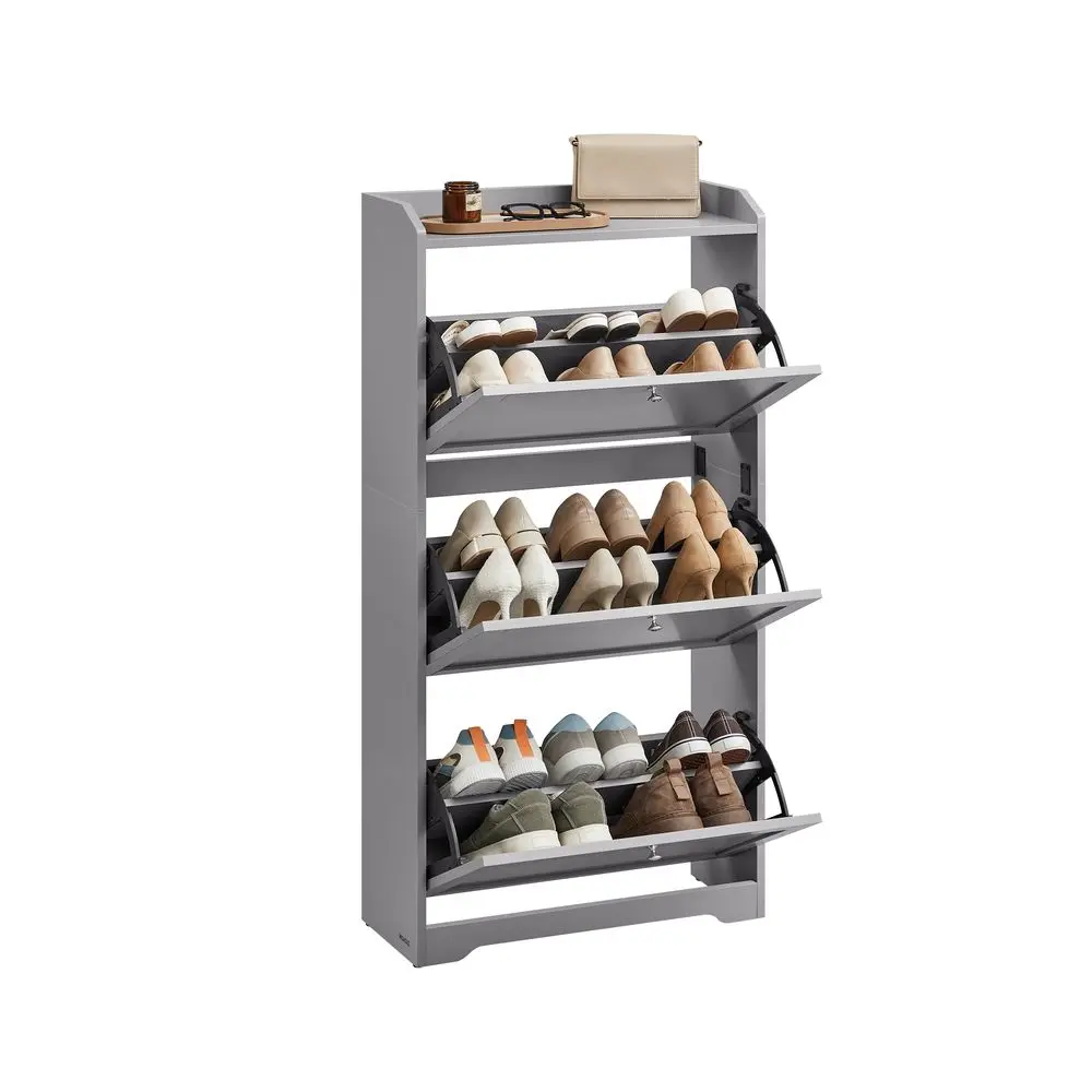 VASAGLE Rectangular Particleboard Shoe Cabinet Kit, 3 Flip Drawers, 3-Layer Rack Shoe Storage with Adjustable Removable Dividers, Holds 12-20 Pairs, Entryway Racks, 9.4x23.6x47.7 Inches