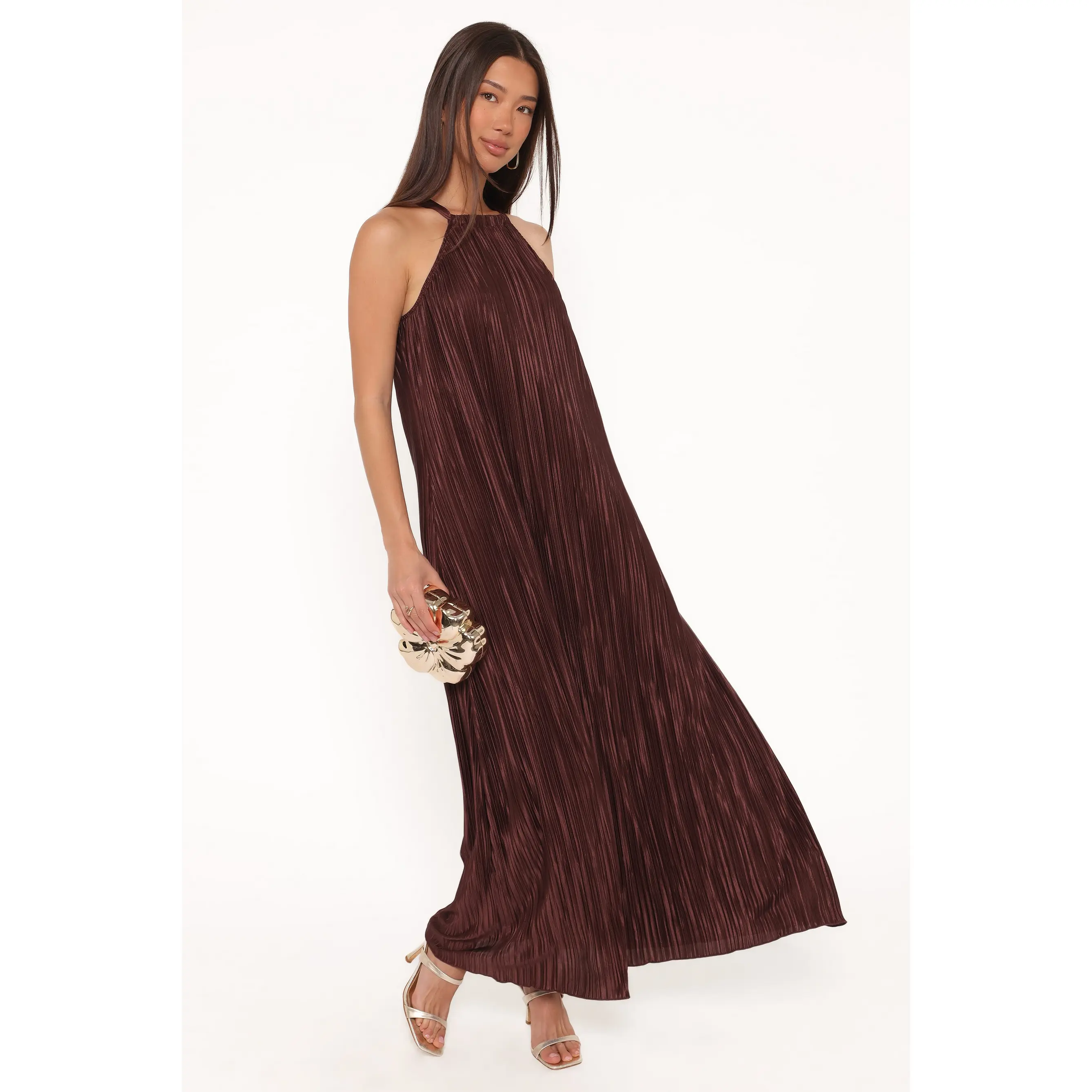 Melody Plisse Halter Maxi Dress - Brown Melody Plisse Halter Maxi Dress - Brown