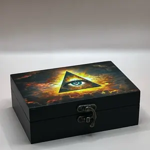Chicago Custom Print Custom Memory Box - 3rd Eye Design, Portable & Durable Wooden Storage Box with Soft Felt Lining, Black Finish, Lid Included - Organiser, Decorative Gift