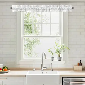 Sleeve Topper with Top Bottom Ruffle Sleeves Valances Home Décor Window Treatment Bedroom Nursery Kitchen Window Curtain Header, 58" x 5",1 Piece, Plain-White