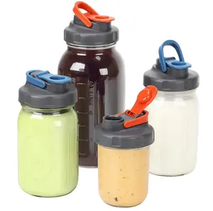 Soligt 4 Pack Mason Jar Lids, Wide Mouth Pour Spout Flip Cap Lids for Ball Brand Mason Jars, Leak Proof Airtight for Drinking Salad Dressing & Food Storing