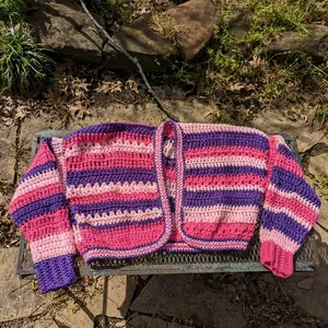 Stripped - Handmade - Crochet - Cropped - Cardigan